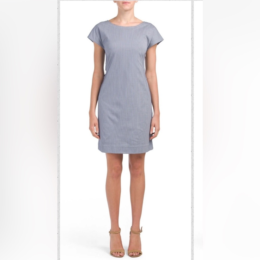 Theory “Andrizza” Blue and White Striped Dress With Open Back Details